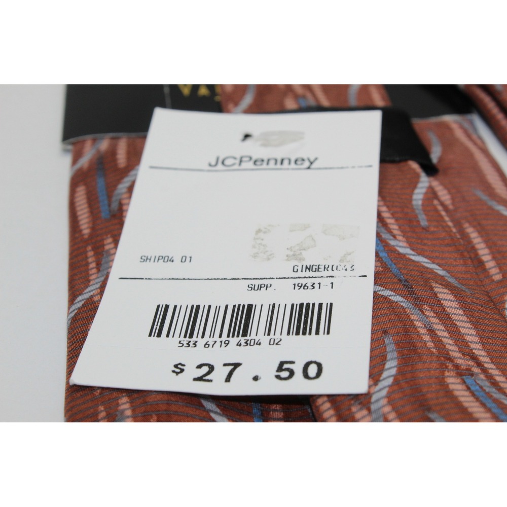 Van Heusen Mens Silk Necktie Ginger Orange Blue Geometric Abstract Pattern NEW - Picture 3 of 6